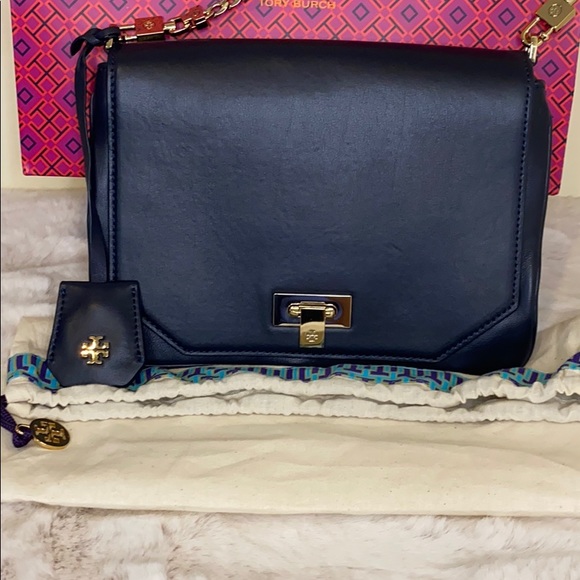 TORY BURCH Navy Leather Clutch Bag - Picture 2 of 3